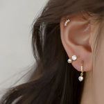 2023 New Gold Colour Pearl Zircon Small Hoop Earrings Korean 6-10mm