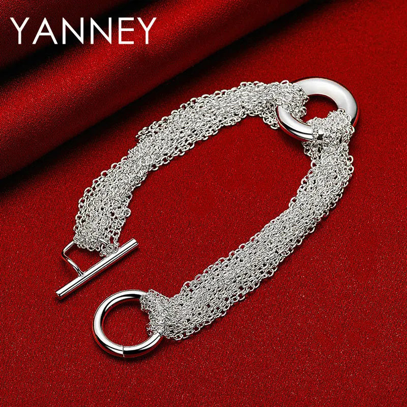 925 Sterling Silver 8-inch Tassel Round Bracelet Women Wedding Jewellery Gift
