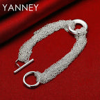 925 Sterling Silver 8-inch Tassel Round Bracelet Women Wedding Jewellery Gift
