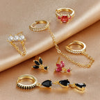 3PCS Sets Stainless Steel Two Hole Hoop Earring Small Leaf Studs