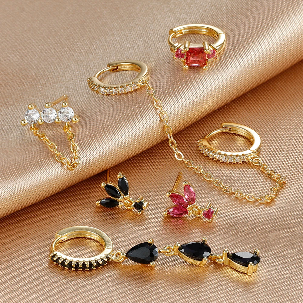 3PCS Sets Stainless Steel Two Hole Hoop Earring Small Leaf Studs