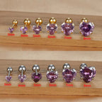 1PC Heart Stainless Steel Ear Studs Purple Crystal Stud 3-8mm