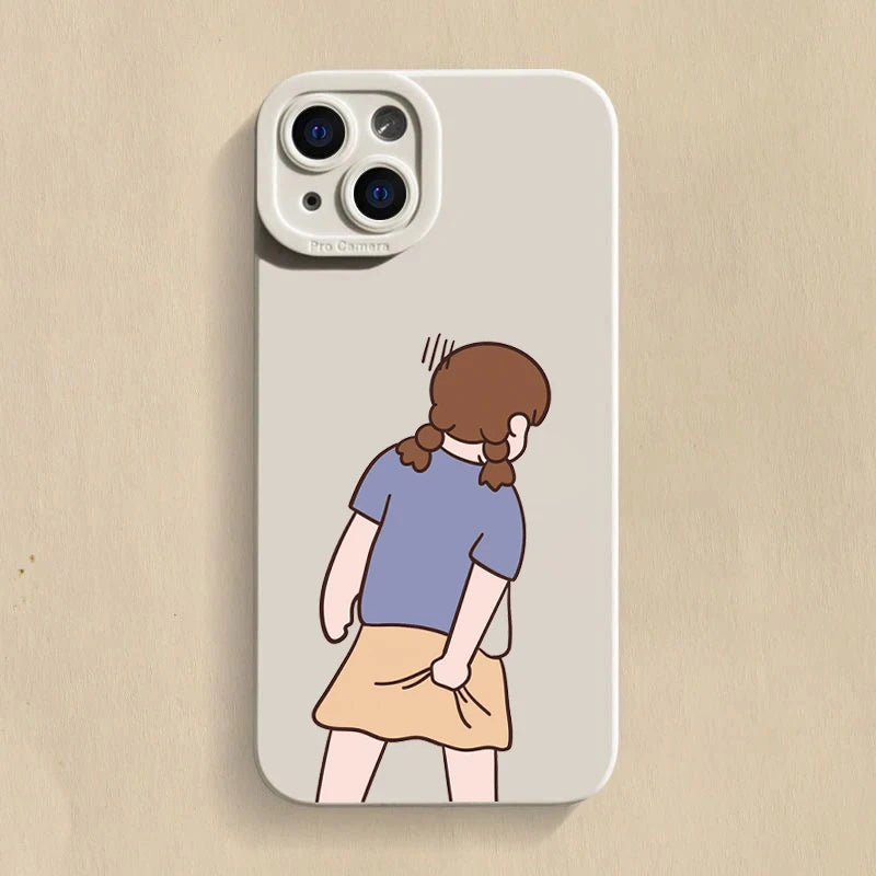 INS Cute Cartoon Couple Case for iPhone 16 15 14 13 12 Pro Max SE