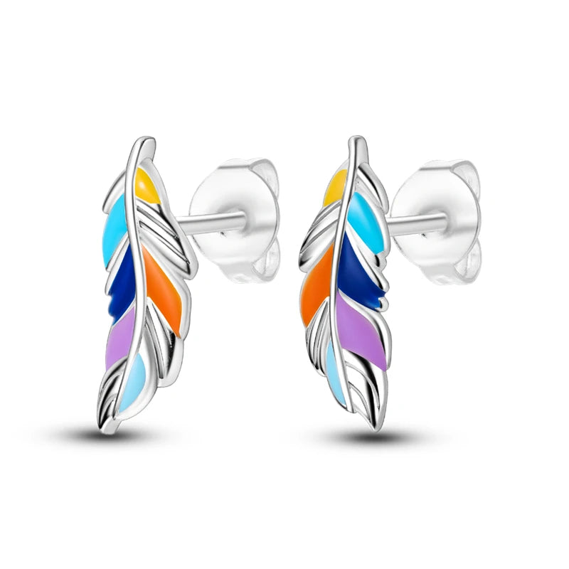 925 Sterling Silver Dreamcatcher Feather Ear Studs Hoop Earrings Jewellery Gift