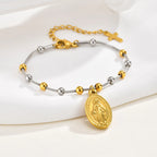 Two Tone Chain Bracelet for Women, Chunky Mixed Metal Link, Stainless Steel Waterproof Jewelry, Stylish Adjustable Wristband