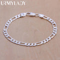 6mm Solid Chain Bracelet 20cm 925 Sterling Silver Men Women Wedding Gift