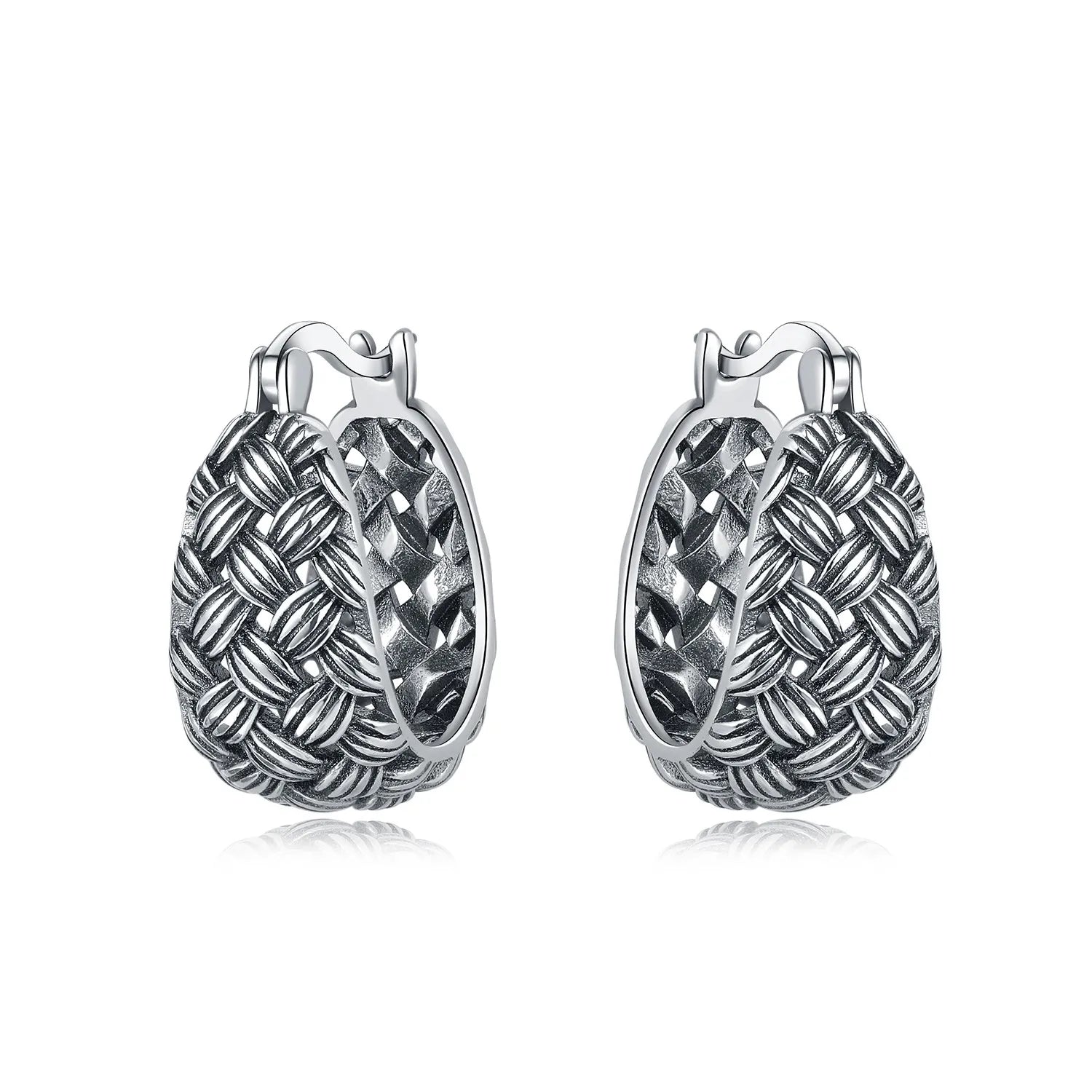 925 Sterling Silver Curled Grass Pattern Flower Hoop Earrings Women's Jewellery