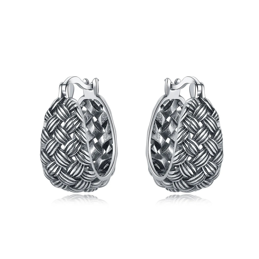 925 Sterling Silver Retro Grass Pattern Versatile Hoop Earrings Birthday Gift
