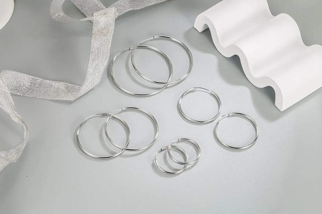 925 Sterling Silver 3mm Thick Hoop Earrings Women 3.5/5/6cm Luxury Jewellery