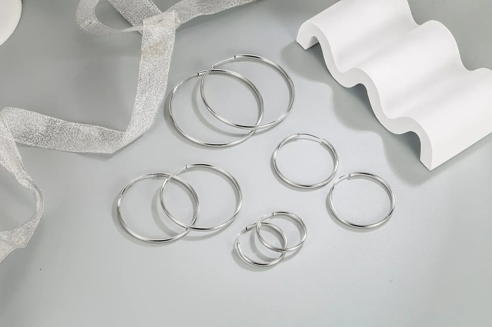 925 Sterling Silver 3mm Thick Hoop Earrings Women 3.5/5/6cm Luxury Jewellery