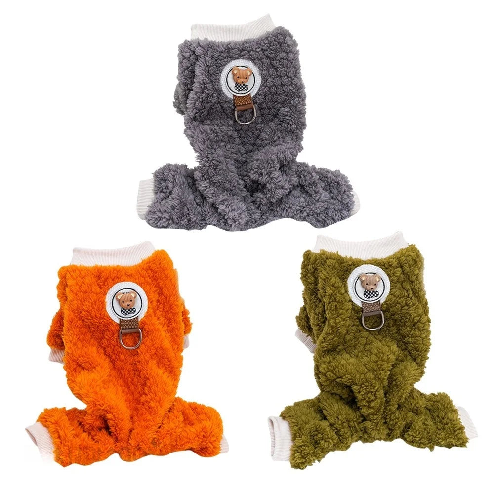 Warm Dog Pajamas Plush Onesie Small Dog Jumpsuit with Belly Warmer Winter