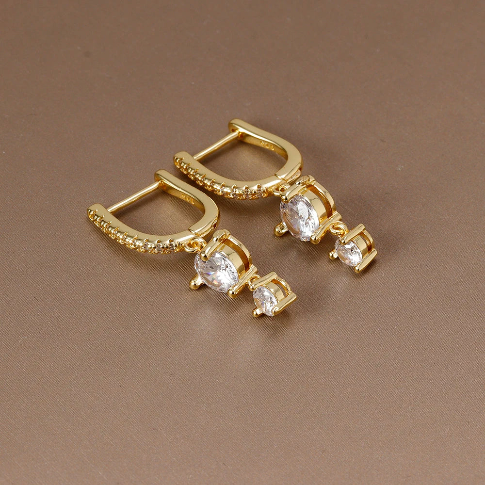 New Design Stainless Steel Zirconia Hoop Earrings Gold Colour Pendant