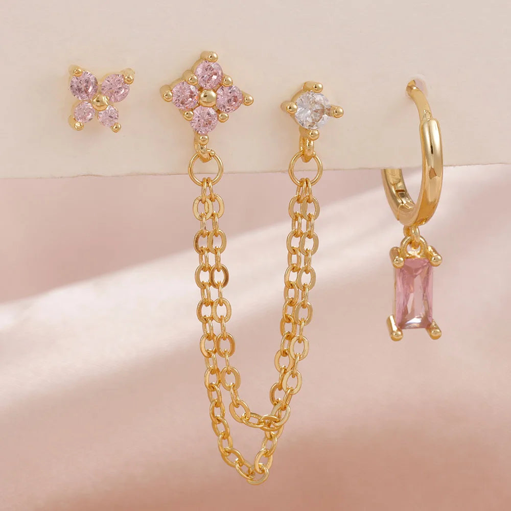 3PCS Exquisite Stainless Steel 12 Constellation Birthstone Earrings Set