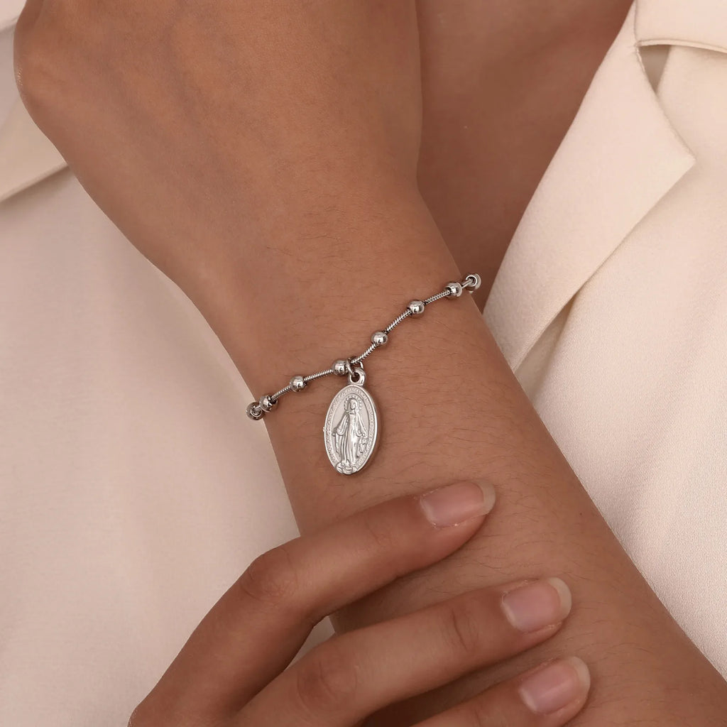 18k Gold Plated Virgin Mary Bracelet Gold Plated, Rosary Bead Cross Bracelets For Women, Stainless Steel Faith Jewelry