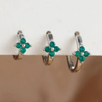3PCS Simple Flower Zircon Hoop Earrings 18K Gold Plated Steel
