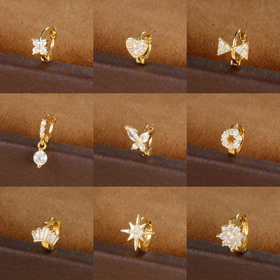 1Pc Stainless Steel Small CZ Hoop Cartilage Earrings Tiny Cross
