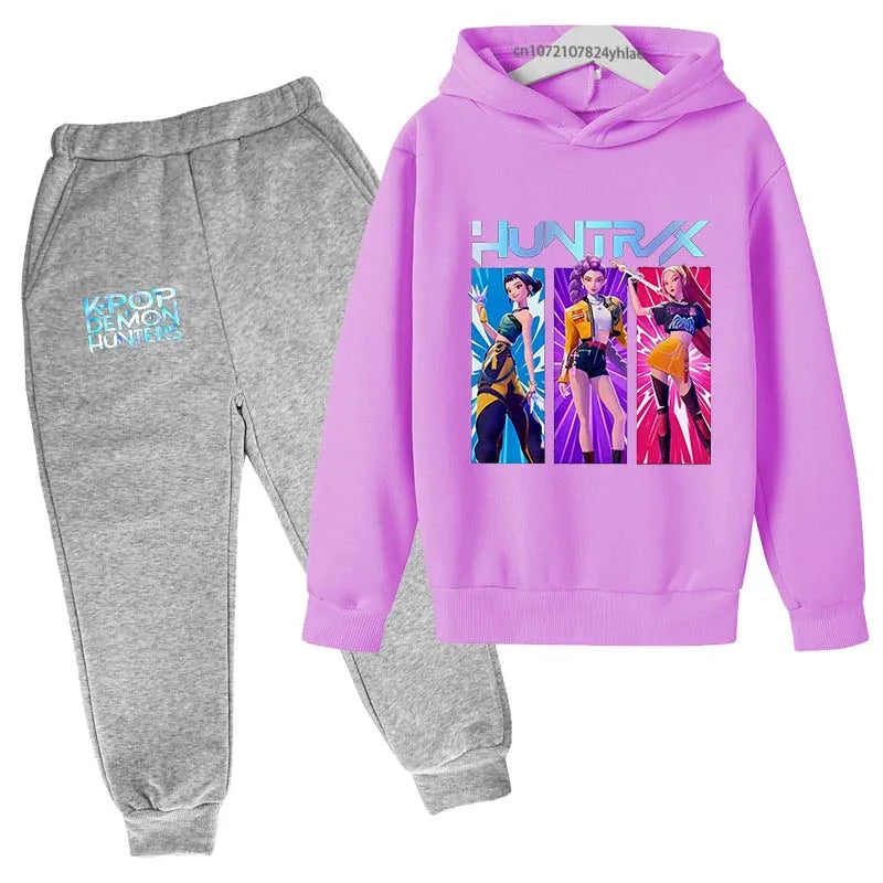 Kids Kpop Demon Hunters Anime Print Hoodie & Pants Tracksuit 2-13 Years