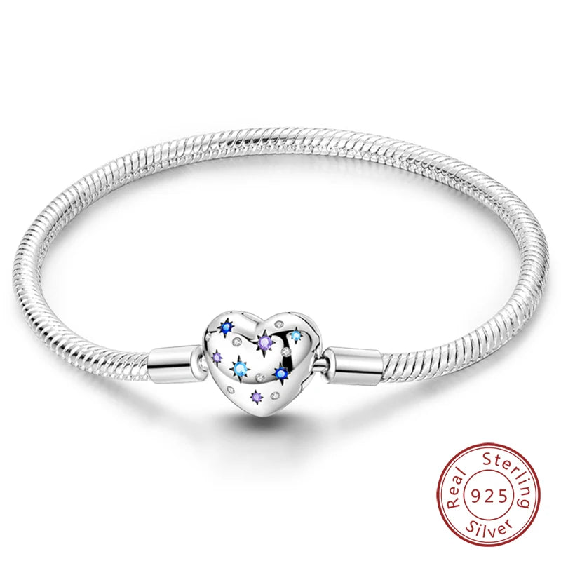 925 Sterling Silver Forever Love Peach Heart Bracelets Star Moon Airplane Earth Bracelets For Women Fit DIY Charms Party Jewelry
