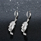 925 Sterling Silver 40mm Feather Earrings Women Fashion Charm Wedding Gift