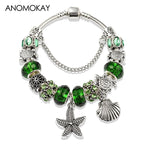 Classic Dolphin Charm Bracelet Blue Murano Crystal Glass DIY Bead Bangle