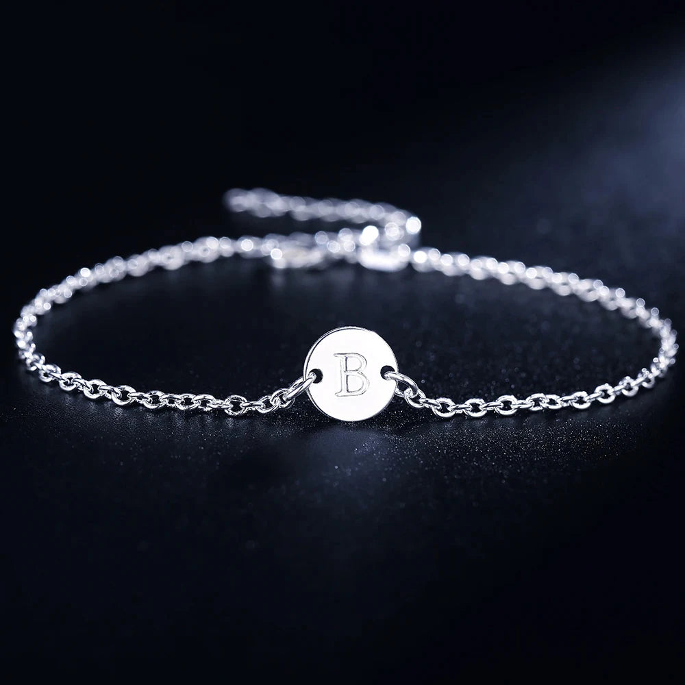 26 Letter Chain Bracelet Anklet 925 Sterling Silver Men Women Wedding Gift
