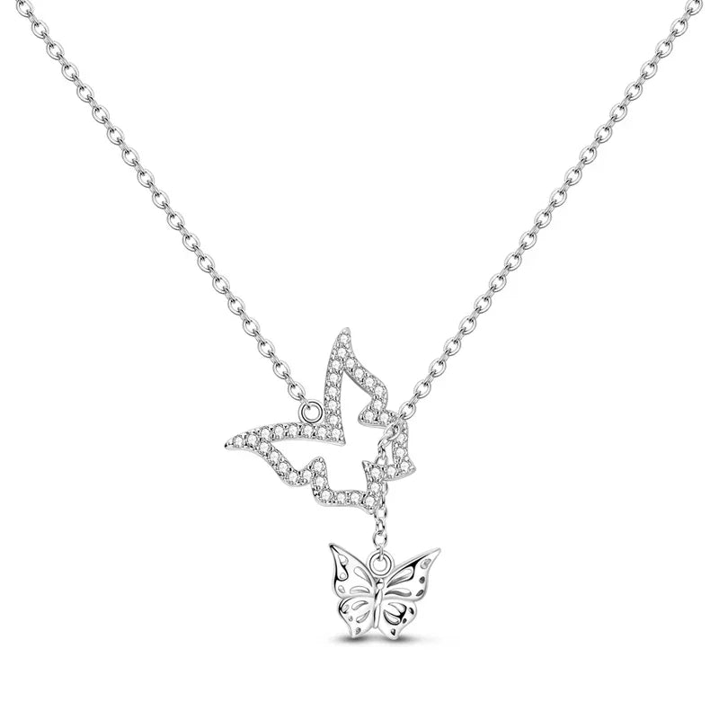 2025 New 925 Sterling Silver Necklace Zircon Heart Butterfly Simple Necklaces For Women Anniversary Birthday Jewelry Gift Female