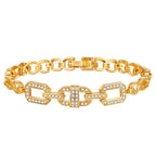 Cubic Zirconia Floral Bracelet for Women18k Gold Plated Link Statement Jewelry