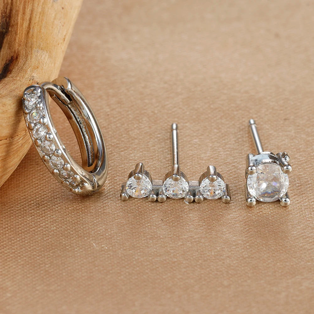 3PCS Stainless Steel Gold Colour Huggie Minimal Hoop Earrings Set
