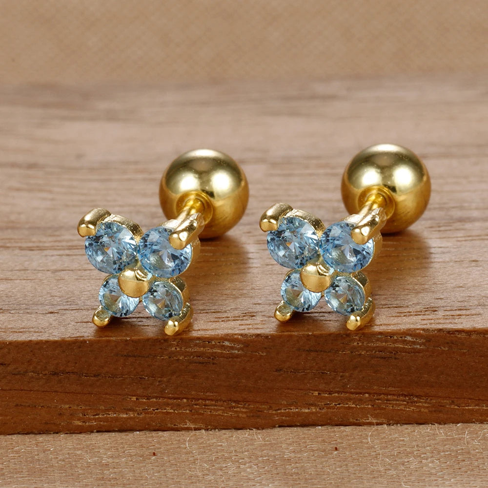 1 Pair Fashion Stainless Steel Zircon Butterfly Pendant Earrings Helix