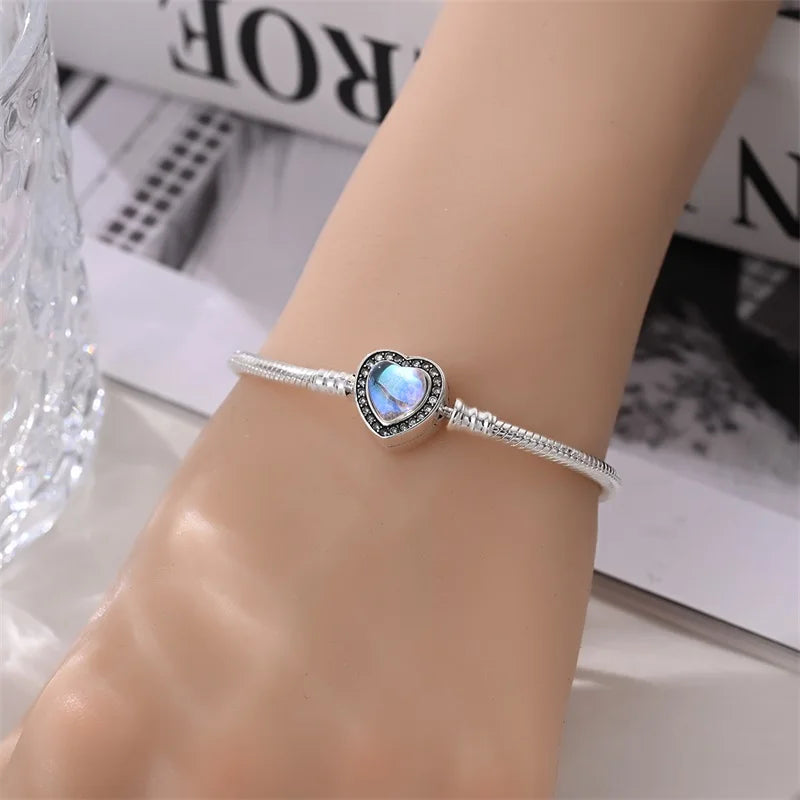 925 Sterling Silver Forever Love Peach Heart Bracelets Star Moon Airplane Earth Bracelets For Women Fit DIY Charms Party Jewelry