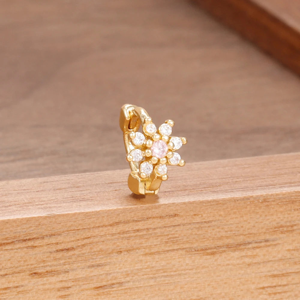 1 Piece Stainless Steel Zircon Minimal Hoop Earring 14K Gold Plated