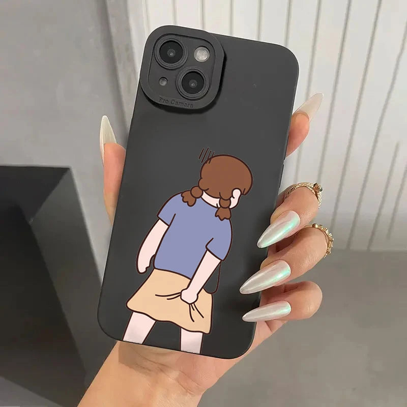 INS Cute Cartoon Couple Case for iPhone 16 15 14 13 12 Pro Max SE