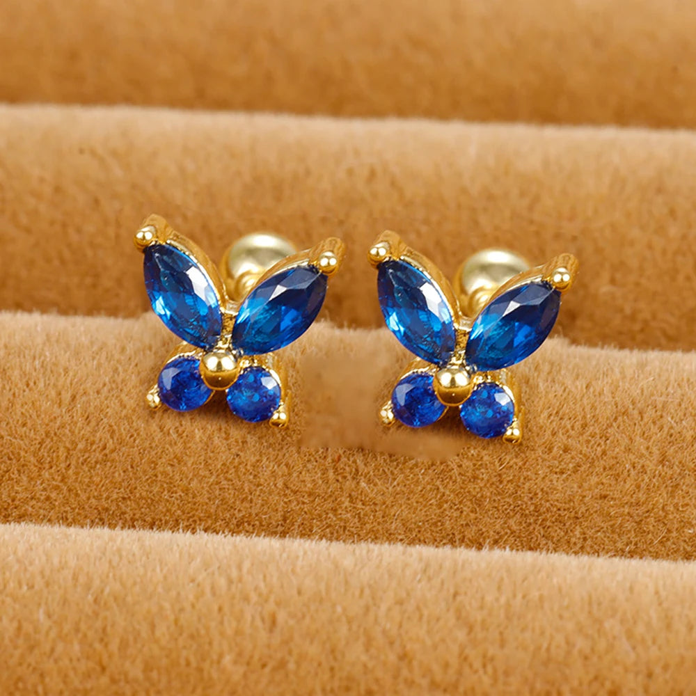 Stainless Steel Zircon Butterfly Minimal Hoop Earrings Gold Huggie