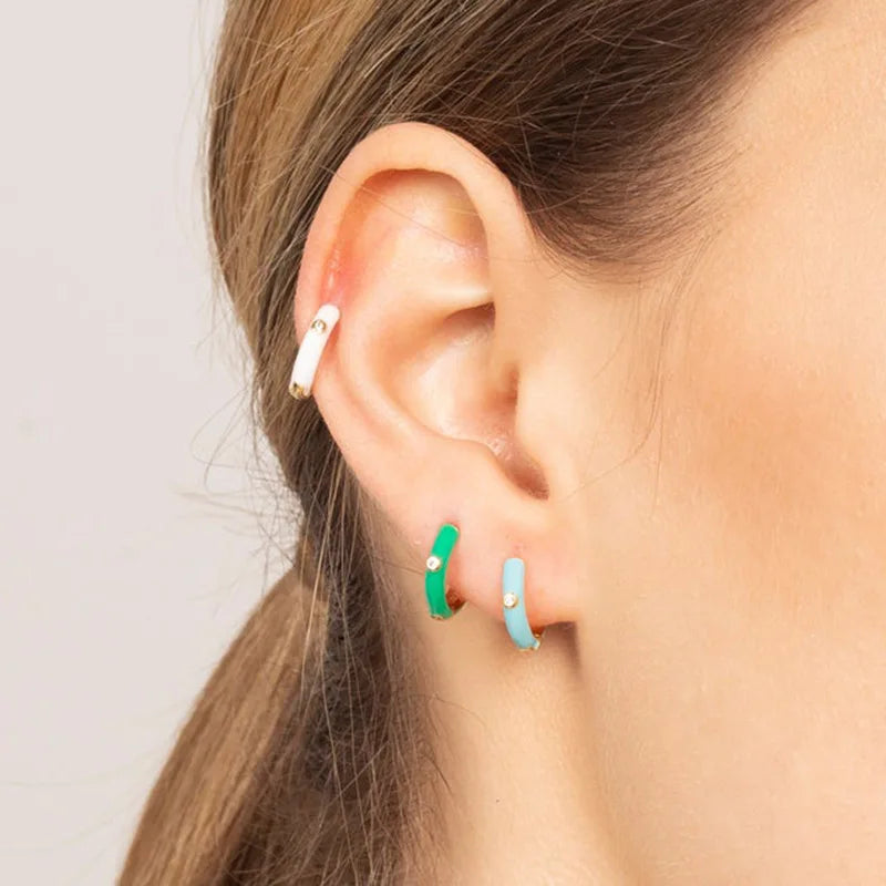 New Stainless Steel Round Hoop Earrings Colourful Crystal Zirconia