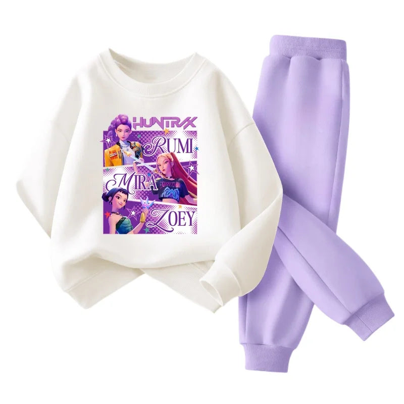Kpop Demon Hunters Girls Hoodie & Pants 2pcs Set Kids Sport Tracksuit