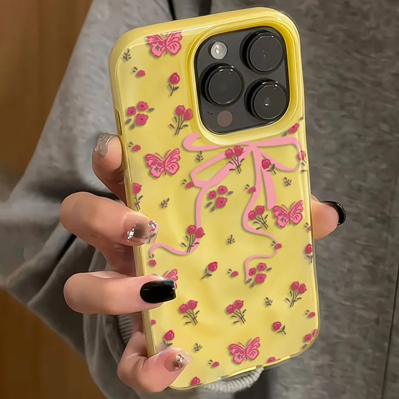 Pink Butterfly Rose Floral Case for iPhone 17 16 15 14 13 12 11 Pro Max Plus
