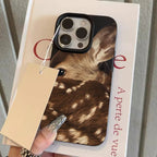 Cute Sika Deer Lychee Case for iPhone 17 16 15 14 13 12 Pro Max