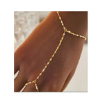Stainless Steel Hand Chain Ring Bracelet for Women, Adjustable Gold Plated Doule-layer Bracelets, Christmas Party Jewelry