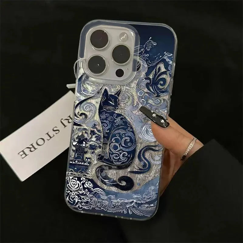 Blue Totem Cat Case for Samsung Galaxy S25 S24 S23 S22 Ultra FE S21 A55 A16