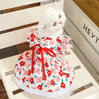 Sweet Bow Dog Cat Dress Set, Floral Lace Party Dress with Bow Tie, Cute Photoshoot Outfit for Small Medium Pets, Special Occasio