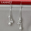 925 Sterling Silver 95mm Long Tassel Beads Earrings Women Fashion Wedding