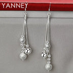 925 Sterling Silver 95mm Long Tassel Beads Earrings Women Fashion Wedding