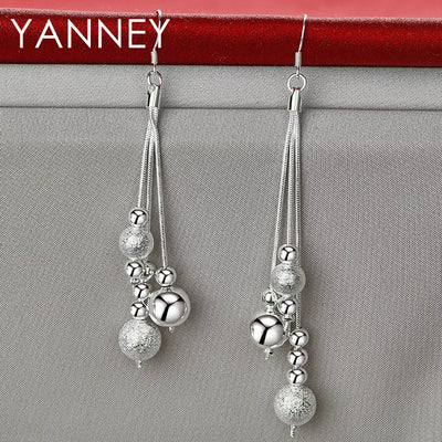 925 Sterling Silver 95mm Long Tassel Beads Earrings Women Fashion Wedding