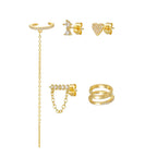 Trendy Gold Colour Long Tassel Chain Hanging Earrings Heart Clips