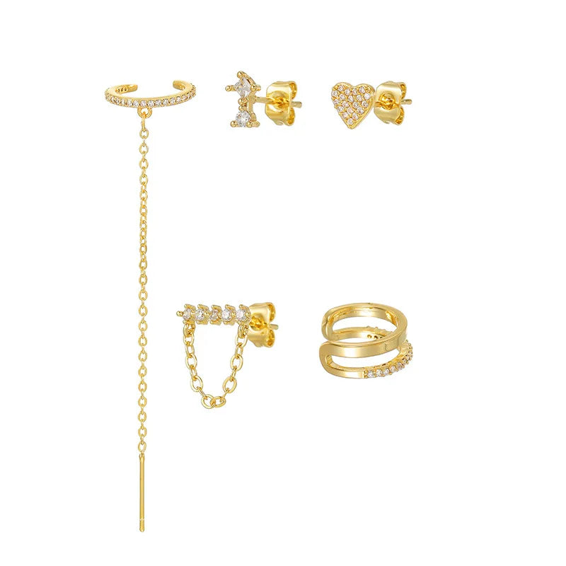 Trendy Gold Colour Long Tassel Chain Hanging Earrings Heart Clips