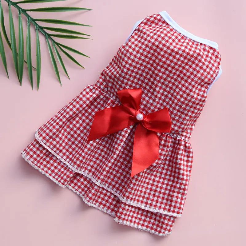 Outdoor Dog Cat Dress with Bow, Cute & Breathable Sundress for Walking, Lightweight Travel Outfit with Bow Tie, Easy Wear for Sm