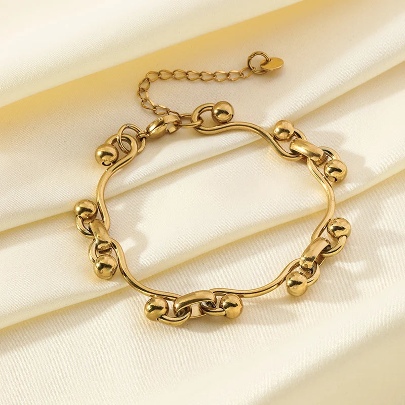 Gold Colour Stainless Steel Bangle 18K Plated Heart Wrist Chain
