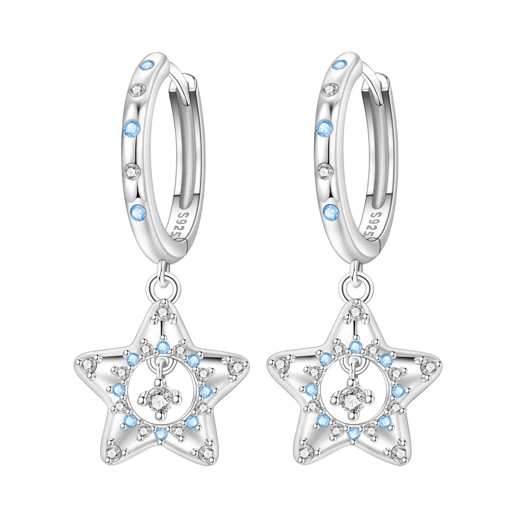 925 Sterling Silver Asymmetric Starry Drop Earrings Anniversary Jewellery Gift