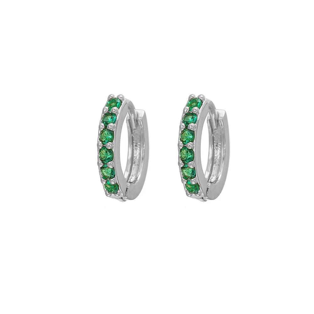 Green Zircon Tassel Chain Stainless Steel Hoop Earrings 18K Gold