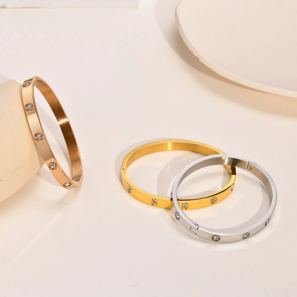 Cubic Zirconia Bangle Bracelet,18K Gold Plated Cuffs, Stainless Steel Jewelry Best Gifts for Valentine's Day Birthdays Gift
